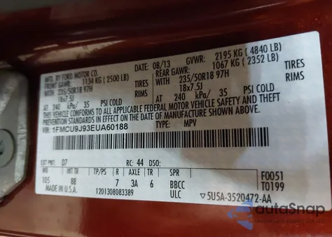 2014 Ford Escape Titanium from USA, damaged, VIN 1FMCU9J93EUA60188